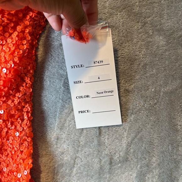 Amarra One Shoulder Sequined Dress Style 87439 Neon Orange Sz 4 New‎ - Picture 9 of 10